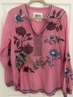 Boho Embroidered Pink Women's Tunic Top